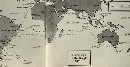 Kaart van het tweede deel van de reis van de Beagle